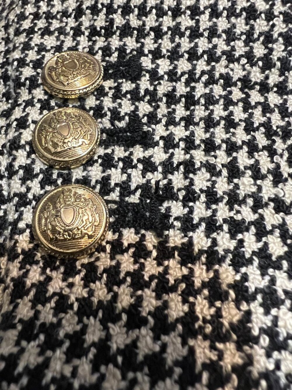 ZARA Houndstooth Blazer Womens Small Double Breasted Gold Button Tailored Tweed - Picture 14 of 15
